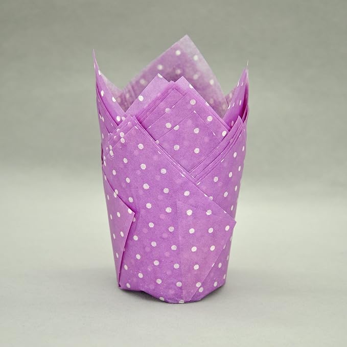 QLSmypkg Large Muffin Greaseproof paper Baking cupcake cups, 2-1/4" x 4" Purple printed with Polka Dot Tulip Baking Cup(Large) (125pcs)