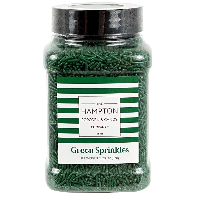 Green Sprinkles Jimmies 11.28 oz, Green Sprinkles For Cake Decorating, Cake Sprinkles, Sprinkles For Baking, Ice Cream & More, The Hampton Candy Company