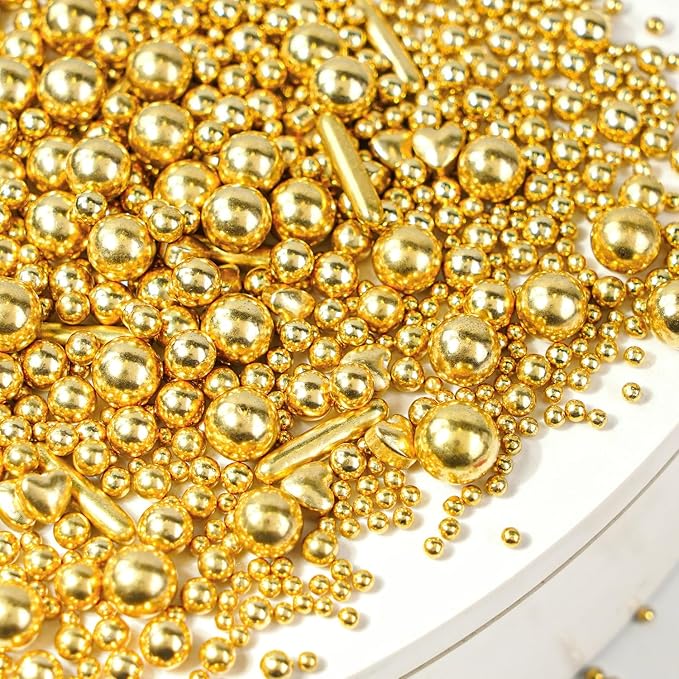 Gold Pearl Heart Sprinkles for Cake Decorating, 150g/5.29oz Mix Size Sugar, Heart Cake Decoration, Golden Sprinkles, Love Sprinkles, Cupcakes, Baking, Wedding Party Supplies