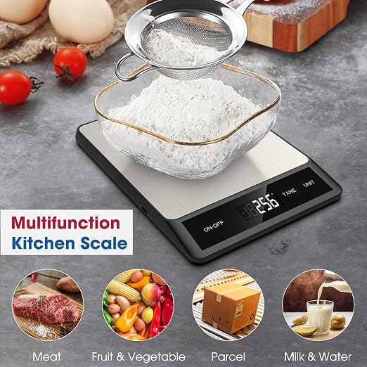 Mik-Nana Food Scale, Digital Kitchen Scale with 6 Units Tare Function | LCD Display, 11lb Stainless Steel Weight Grams and Ounces for Baking, Cooking and Meal Prep (Batteries Included)