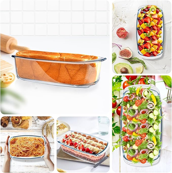 Glass Loaf Pans for Baking Bread with Lids 2 Set - 1.9 Qt Glass Loaf Pan | Oven, Dishwasher, Fridge, Freezer & Microwave Safe, Bread Pan Suit for Lasagna, Meatloaf, Banana