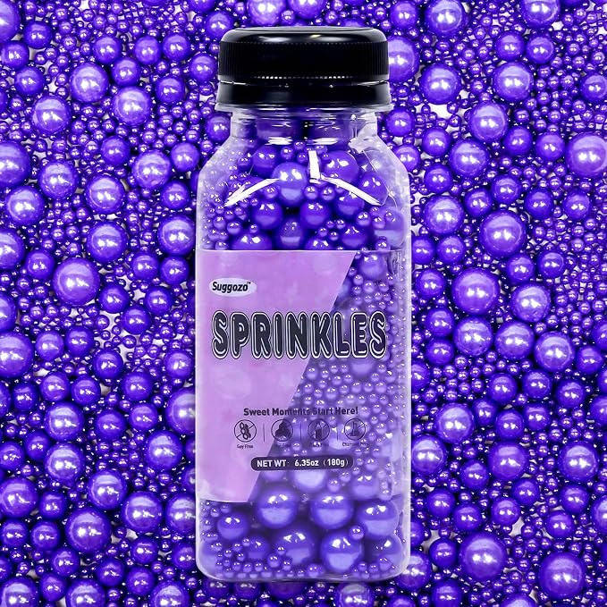 Edible Purple Pearl Sprinkles, Purple Sugar Sprinkles for Cake Decorating, Edible Cake Decorations, Cupcake Toppers, Cookies, Easter Wedding Party Supplies, 180g/6.35oz, Mix Size