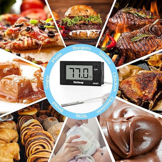Digital Oven Thermometer with Probe Grill Meat Thermometer up to 572°F/300°C, Oven Thermometer Roasting for Barbecue Accessories for Kitchen, Roasting, Grill, Pizza-Black