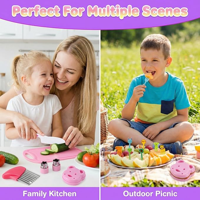 Carolart Kids Cooking Sets Real with Knife, Kids Baking Set for Girls | Montessori kitchen tools with safe knives, hat and apron,chef set gift for girls