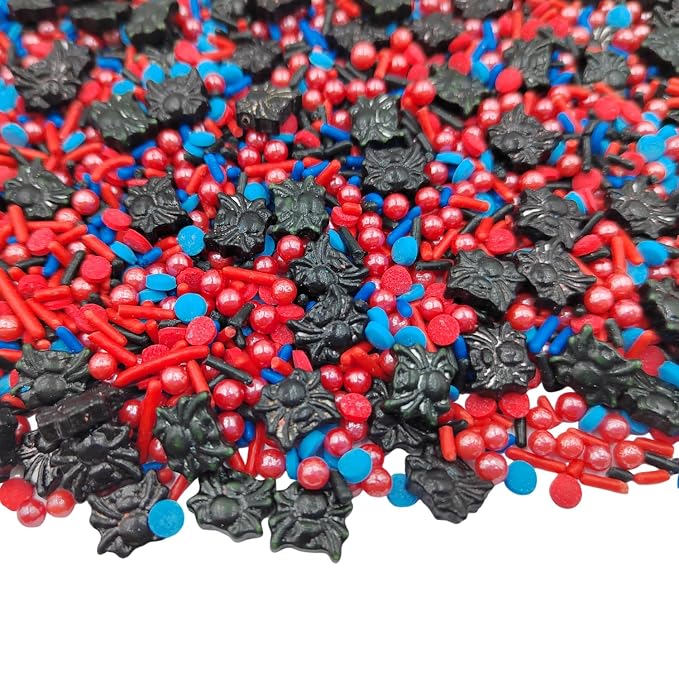 Edible Spider Sprinkles, Red Blue Black Sprinkles for Cake Decorating, Pearls Jimmies and Round Cake Decoration for Cake Cupcake Toppers, Baking, Cookie, Birthday Party Halloween Supplies
