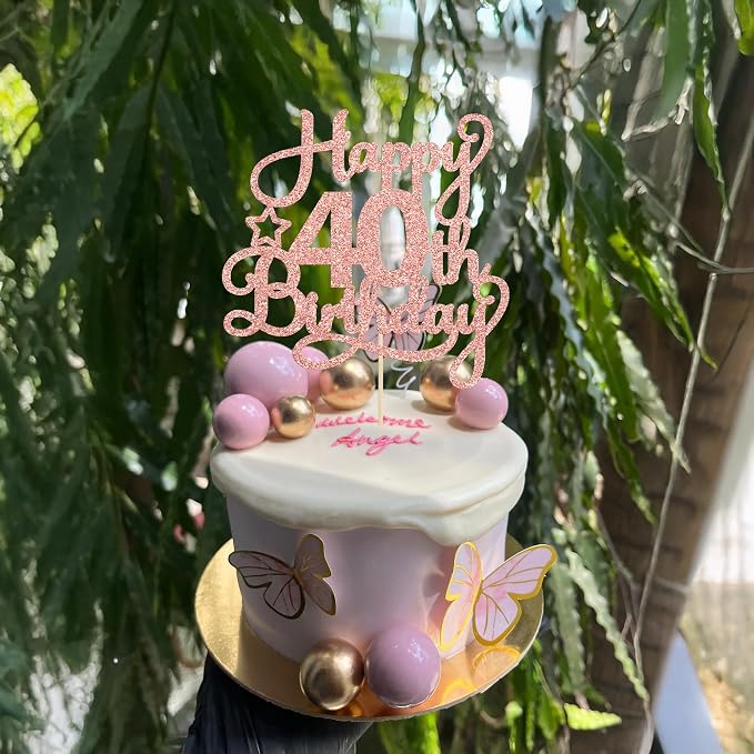 1 Pack Happy 40th Birthday Cake Topper Rose Gold Glitter 40 & Fabulous Cheers to 40 Years Old 40th Birthday Cake Pick for Celebrating 40th Birthday Anniversary Party Cake Decorations Supplies