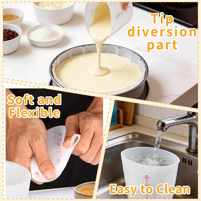 Food-Grade Silicone Cups for Melting Chocolate, 3Pcs BPA Free Silicone Measuring Cups with 1/2Cup/1Cup/2Cup Capacity, Reusable Baking Supplies for DIY Chocolate Molds