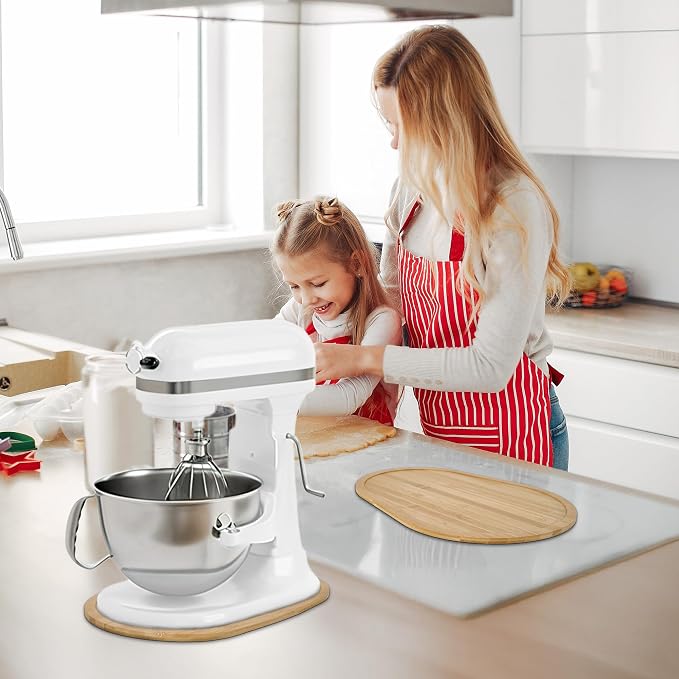 Mixer Slider Mat for KitchenAid 5-8 Qt Bowl Lift Stand Mixers, Bamboo Moving Tray Storage Organizer for Kitchen Countertop Accessories and Attachments (Bamboo, 5-8 Qt)