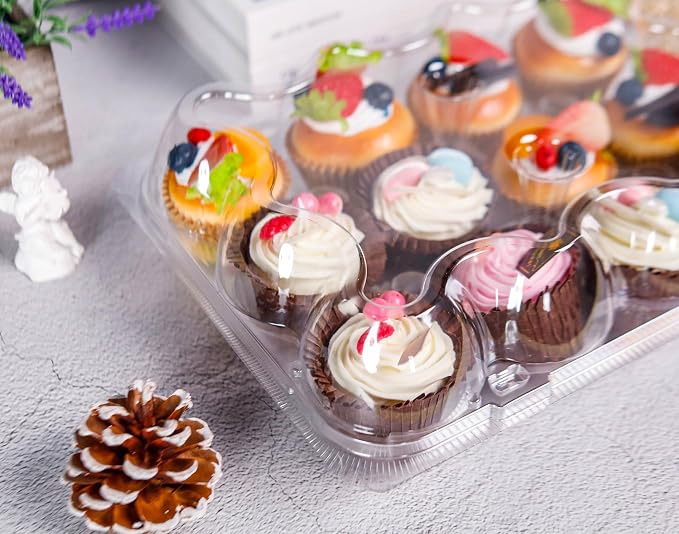 NPLUX 12 Count Cupcake Containers 20 Pack Cupcake Holders Plastic Stackable Cupcake Boxes with Detachable Tall Dome Lids and 240 Liners for 240 Cupcakes, BPA Free, Standard Size