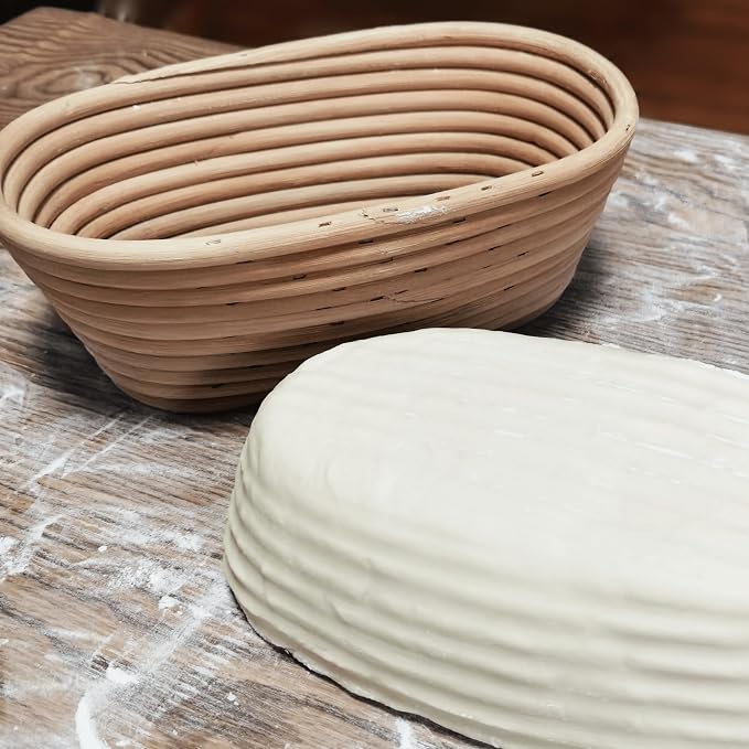 Banneton Bread Proofing Basket set of 3, 9.8 Inch Oval Sourdough Proofing Baskets with Liner,Dough Proofing Bowls,Made of Natural rattan,for Sourdough Bread Baking Supplies