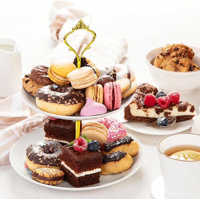 Lucky Will White Tiered Dessert Serving Tray for Kid's Party Supplies Favors 3 Tier Cupcake Cake Stand for Birthday Tea Afternoon Halloween Christmas Candy Bar