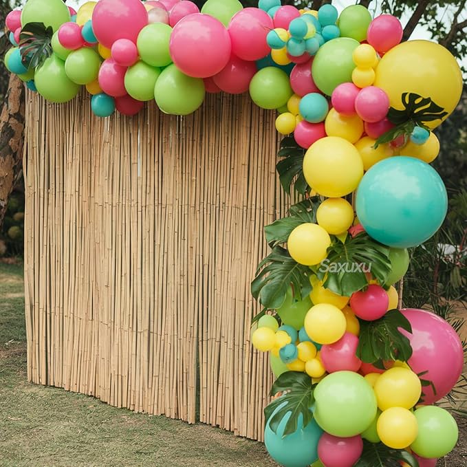 Tropical Balloons Arch Kit, Hawaiian Balloon Garland Arch Kit, Hot Pink Green Orange Balloon For Tropical Flamingo Hawaiian Summer Beach Theme Birthday Baby Shower Party Bachelorette Wedding Decor