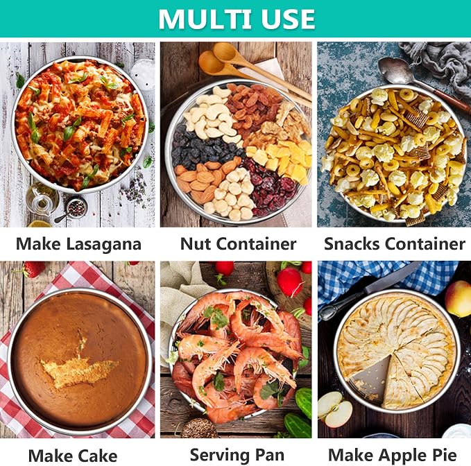 P&P CHEF Cake Pan Set of 3, 6" + 8" + 9.5" Round Baking Layer Tier Cake Pans Tins, Stainless Steel Bakeware for Birthday Weeding, Heavy Duty & Non Toxic, Mirror Finish & Dishwasher Safe