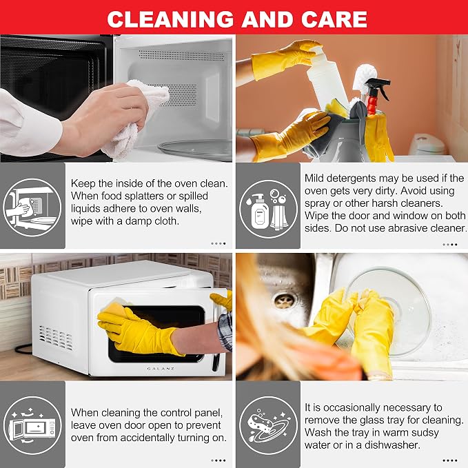 Galanz GLCMKZ09WER09 Retro Countertop Microwave Oven with Auto Cook & Reheat, Defrost, Quick Start Functions, Easy Clean with Glass Turntable, Pull Handle, 0.9 cu ft, White