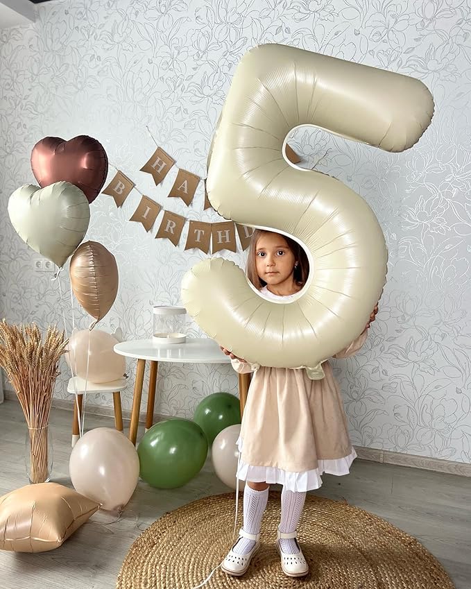 Cream 7 Balloon, Number Balloons 40 Inch, Cream 7th Birthday Decorations for Kids Girls Boys, Party Decoration for Women Men, Number 7 Balloon