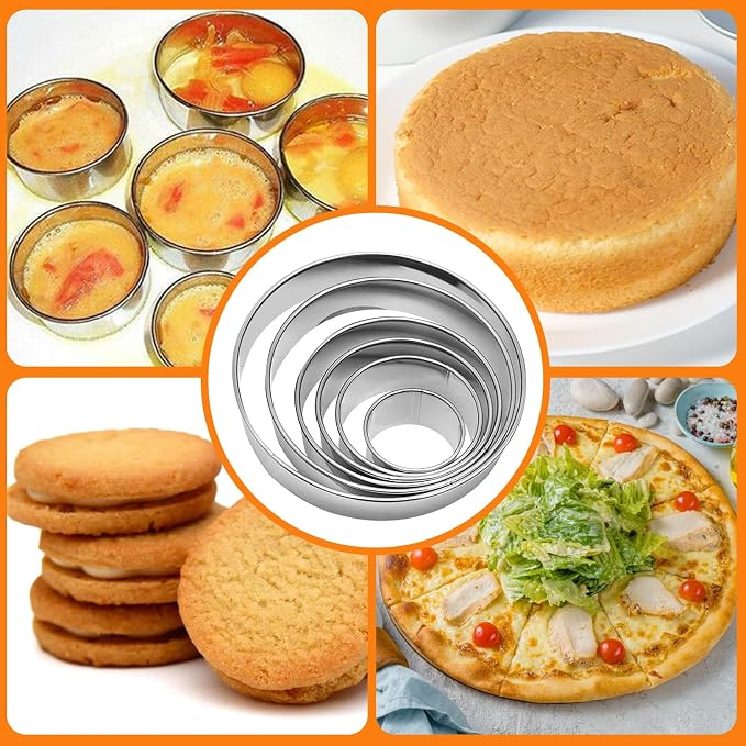 6 Pcs Stainless Steel Round Cookie Cutter Set (2, 3, 3.5, 4, 5, 6 Inch),Multi-Size Circle Cutters for Baking Biscuits, Donuts, Sandwiches & Flan,Durable Metal Biscuit Cutters for Kitchen Pastry Crafts