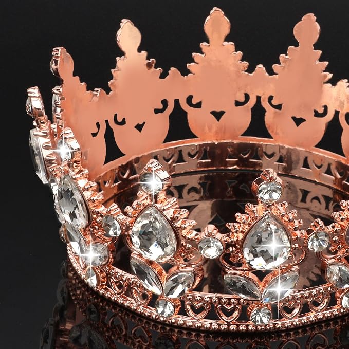 Rose Gold Crown Cake Topper Happy Birthday Cake Toppers Wedding Cake Toppers Mini Crowns for Flower Bouquets Party Decorations