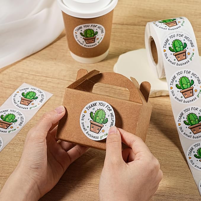 WRAPAHOLIC 2 Inch 500 Total Business Stickers Roll - Cactus Small Business Grow Design, Thank You Lables, Shipping Stickers for Party Decorations