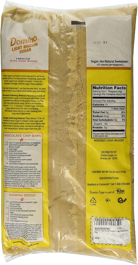 Domino Light Brown Sugar - 4lb Resealable Bag