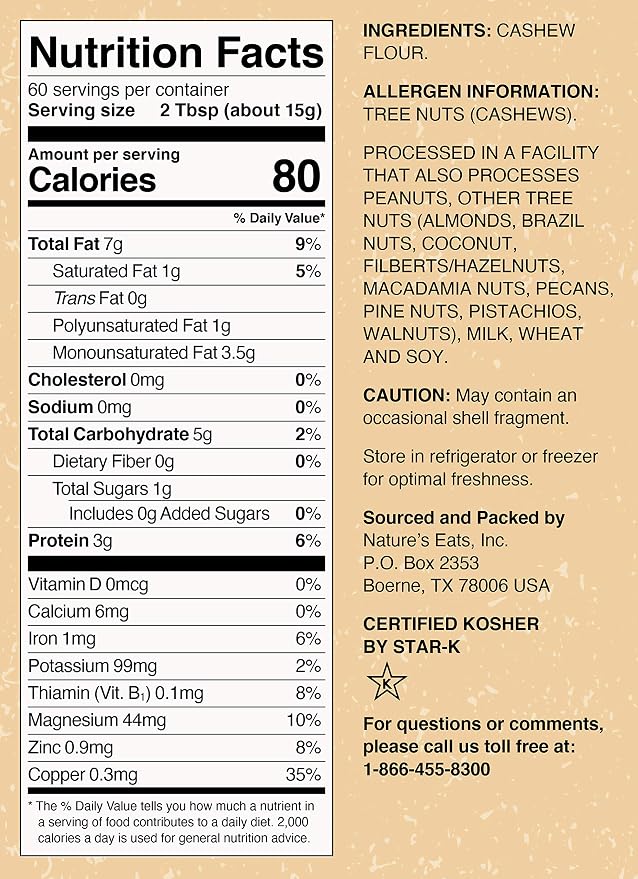 Nature's Eats Cashew Flour Finely Ground, 32 Ounce