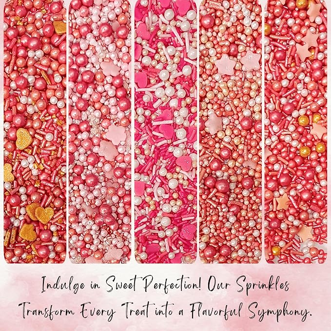 Confect Pink, White & Gold Heart & Flower Sprinkles Mix – Edible Sprinkles for Baking, Cake & Cupcake Decorations – Valentine’s Day Sprinkles – Festive Edible Baking Toppers | Vegan, Gluten-Free, Nut-Free, Soy-Free, Dairy-Free, Palm Oil-Free- 5 Oz