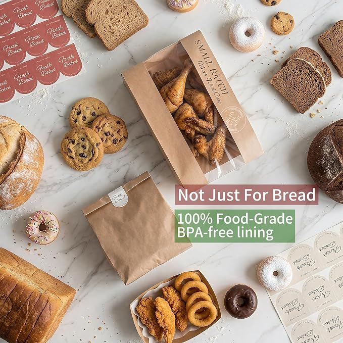 Bread Bags for Gifting Homemade Bread, 14.1" 80g Heavy-Duty Sourdough Bread Bags with Clear Window - Durable Sourdough Bags for Gifting & Commercial Use