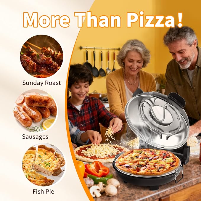 Electric-Pizza-Oven, 12'' Indoor-Electric-Pizza-Maker, 1200W Countertop Pizza Maker Machine with Dual Temp Control, Crispy Crust Pizzas in Minutes, Black