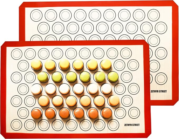 Macaron Silicone Baking Mats - Set of 2 - Full Size - 16 x 24 in (40 x 60 cm), Non-Stick Macaron Mat for Perfect Baking - Dishwasher & Oven Safe, Ideal for Macarons, Cookies, Bread, Red Border