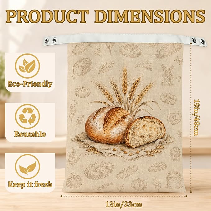 2 Pack Reusable Beeswax Bread Bags, Sourdough Bread Storage for Homemade, Freezer Storage Bag to Keep Fresh, Baguette Bag with Beeswax Liner Kitchen Baking
