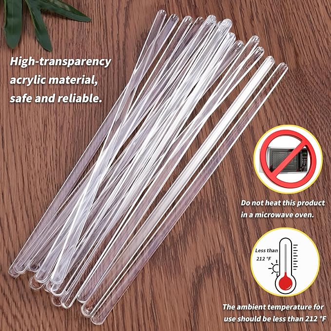 50pcs 8" Acrylic Cake Topper Sticks, 5mm Flat Clear Plexiglass for Cupcake Toppers, Cake Pops & Lollipops, Strong Unbending Transparent Cake Decorating Supplies(50 pcs)