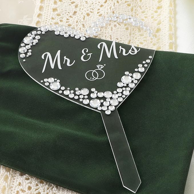 Coucoland Mr and Mrs Cake Topper - Heart Wedding Cake Decor with Sparkling Rhinestones for Engagement Bridal Anniversary