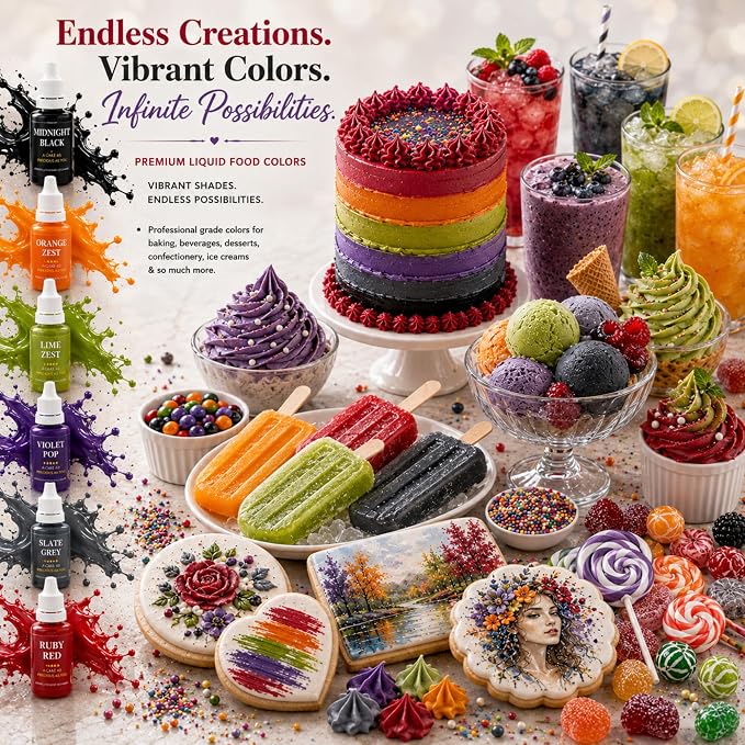 Confect Halloween Water Color Food Coloring Set – Highly Pigmented Oil Based Food Colors for Cakes, Buttercream, Drinks, Popsicles & Baking – 6 Pack × 10mL