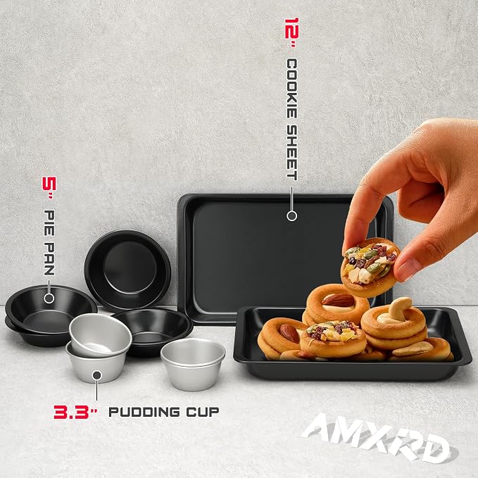 5 inch Mini Pie Pans, 5-Piece Small Round Cake Pan, Reusable Nonstick Carbon Steel Pie Tins for Oven and Instant Pot Baking