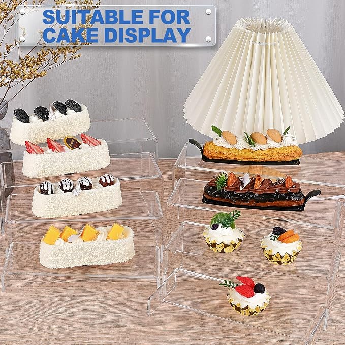 Aheroi Large Acrylic Risers, 8 Pcs 2 Set(7”L~8”L~9”L) Acrylic Display Set Rectangular Stands Shelf Clear Display Risers for Decor, Cake Shelves Retail Shoe Showcase
