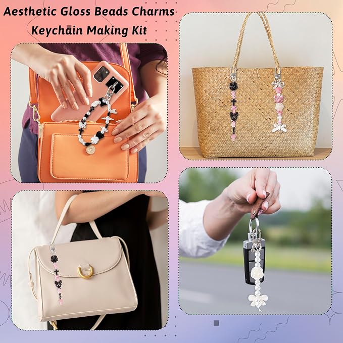Y1tvei Lip Gloss Beads Charms - 71Pcs Y2K Aesthetic Floral Bow Snowflake Star Mix Beads Charms Strap Making Crafts Kit, Vintage Lip Gloss Keychains DIY Bracelets Jewelry Accessory Making for Lipstick