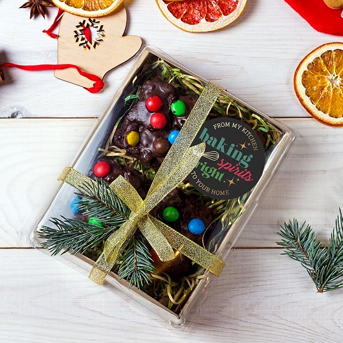 Mobiusea Creation Christmas Bakery Stickers | Christmas Decoration | 1.4 inch | Gold Foil | Inspirational Positive Word | Waterproof | 90-Pack for Cookies, Bakery Box