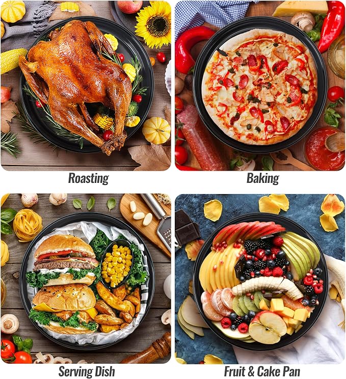 10 inch Enamel Cake Pan Round Roasting Pan Roaster Tray Non-Stick High Temperature Resistance Cookware for Baking Bread Pie, Easy-To-Clean Oven Dishwasher Safe Birthday Gift Pan