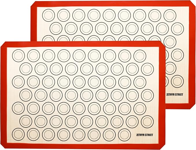 Macaron Silicone Baking Mats - Set of 10 - Full Size - 16 x 24in, Non-Stick Macaron Mat for Perfect Baking - Dishwasher & Oven Safe, Ideal for Macarons, Cookies, Bread, Red Border