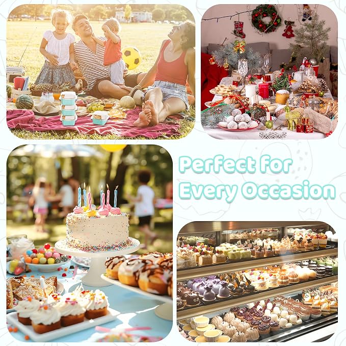 40 Pack 5 OZ Mini Cake Pans with Lids, Disposable Square Aluminum Foil Brownie Baking Cups, Mini Aluminum Foil Cupcake Muffin Tin Ramekins, Flan Molds Cake Containers for Wedding Birthday Party, Blue