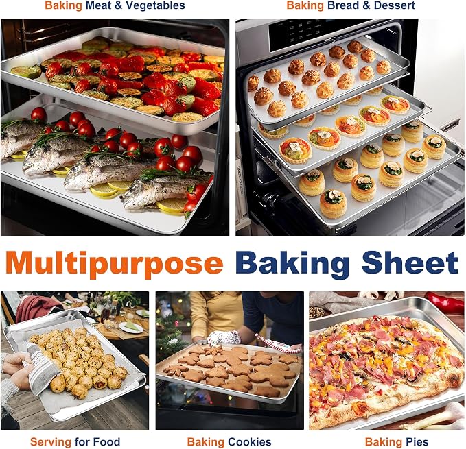 P&P CHEF Baking Cookie Sheet Set of 2, 19.6 Inch Stainless Steel Cookie Sheet Pan, Large Baking Pan Bakeware, Heavy Duty & Healthy, Oven & Dishwasher Safe