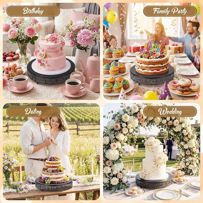 Wenqik 14 Inch Black Cake Stand Set Metal Round Cupcake Dessert Stand with Cake Cutting, Spatula Wedding Cupcake Pastry Display Candy Holder Display for Wedding Party Birthday Baby Shower(Classic)