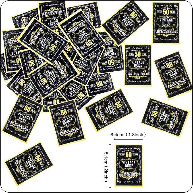 40Pcs Edible Rectangle 50th Birthday Card Cupcake Toppers Edible Black 50 Vintage Dude Awesomeness Cupcake Picks Drink Toppers for 50th Vintage Birthday Anniversary Party Decorations