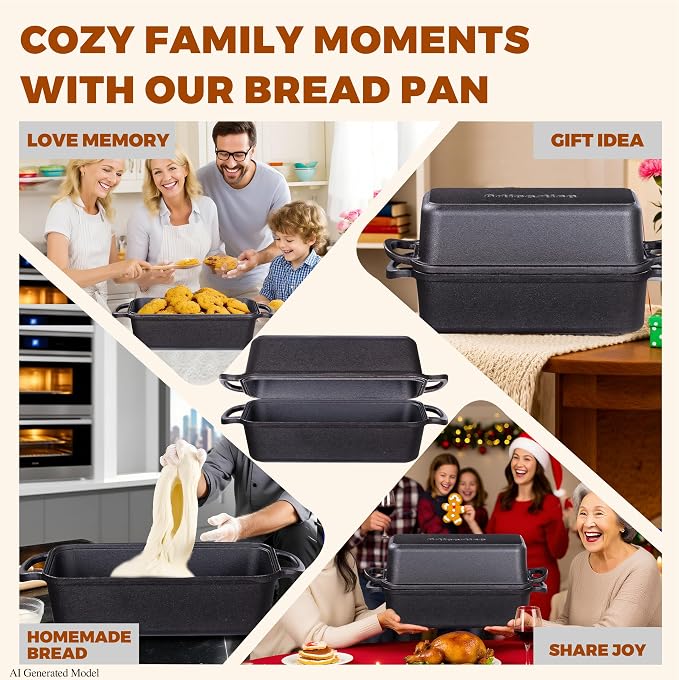 11x5 Inch Cast Iron Loaf Pan With Lid,5.8 Qt Large Loaf Pans For Sourdough Bread Baking, Pre-Seasoned Heavy Duty Dutch Oven Bread Pan For a Crispy Crust