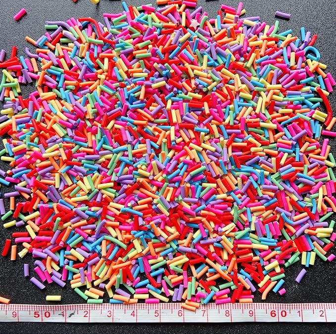EHOPE 100G Fake Sprinkles Polymer Sprinkles Faux Sprinkles Resin Sprinkles Clay Sprinkles For Resin Fake Candy Sprinkles for Nail Art DIY Crafts Cake Phone Case (100G Long Rose Red Sugar)