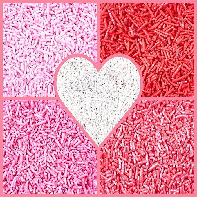 Confect Pink, Red, Blush Pink & White Jimmies Sprinkles Mix – Edible Baking Decorations for Cakes, Cupcakes, Cookies – Celebration & Birthday Sprinkles Set – Pack of 5 | Vegan, Gluten-Free, Nut-Free, Soy-Free, Dairy-Free , Handcrafted Sprinkle- 5 Oz