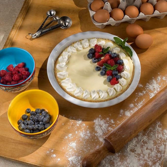 Euro Ceramica Zanzibar Stoneware Oven to Table 10.75" Pie Pan for Baking - Deep and Fluted Pie Dish for Classic Apple Pie, Quiche, Pot Pies, Tart and more.