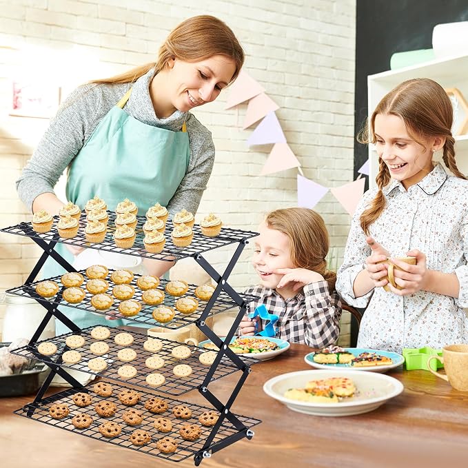Pleafind 2/3/4-Tier Collapsible Cooling Rack - 3 Setting Design, Adjustable & Stackable Baking Rack, 5 Modes Cooling Racks for Cooking and Baking, Roasting & Grilling Gifts for Picnic Party