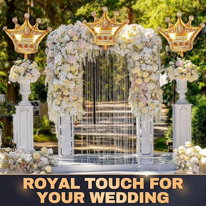 3 Pcs Gold Crown Balloons - Foil Princess Balloons Set, Large 38.2" X 35.4" Gold Crown Balloon - Reusable Design for Photo Zones, Birthday Parties, Weddings, Graduations & Princess Party Decorations