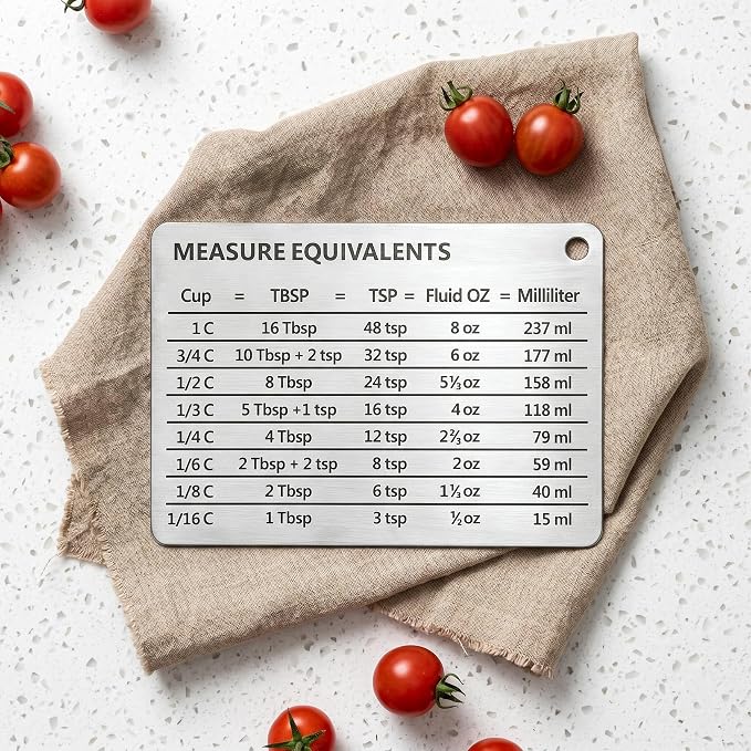 Measurement Conversion Chart with Strong Magnet Backing, KSENDALO Stainless Measurement Conversions For Cups, Tablespoons, Teaspoons, Fluid Oz and Milliliters,Silver