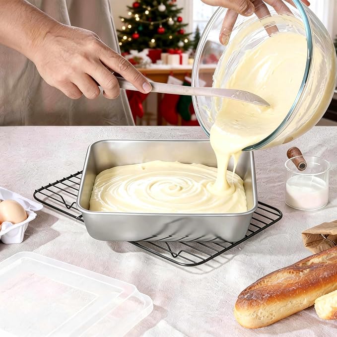 LIANYU 9 x 9’’ Baking Pan with Lid, 9 Inch Square Cake Pan for Lasagna Brownie, Stainless Steel Commercial Deep Baking Dish Set, Oven & Dishwasher Safe Sheet Bakeware (1 Pan +1 Lid)